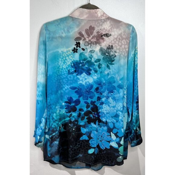 Soft Surroundings Jolene Silk Button Up Top Floral Blue Sz S Artsy Lightweight - Picture 2 of 8